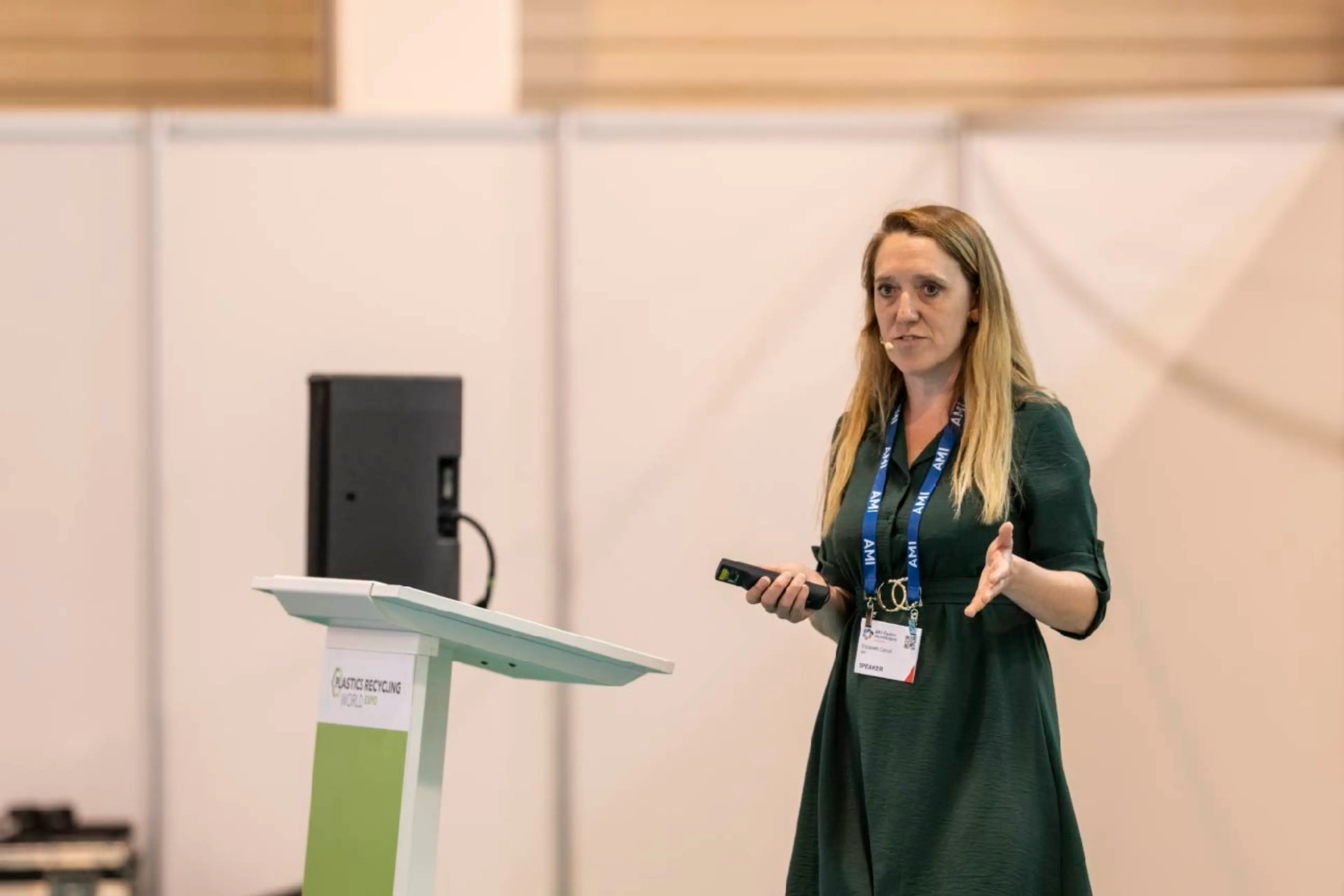 AMI's Elizabeth Carroll presenting at Plastic World Expo Europe 2023