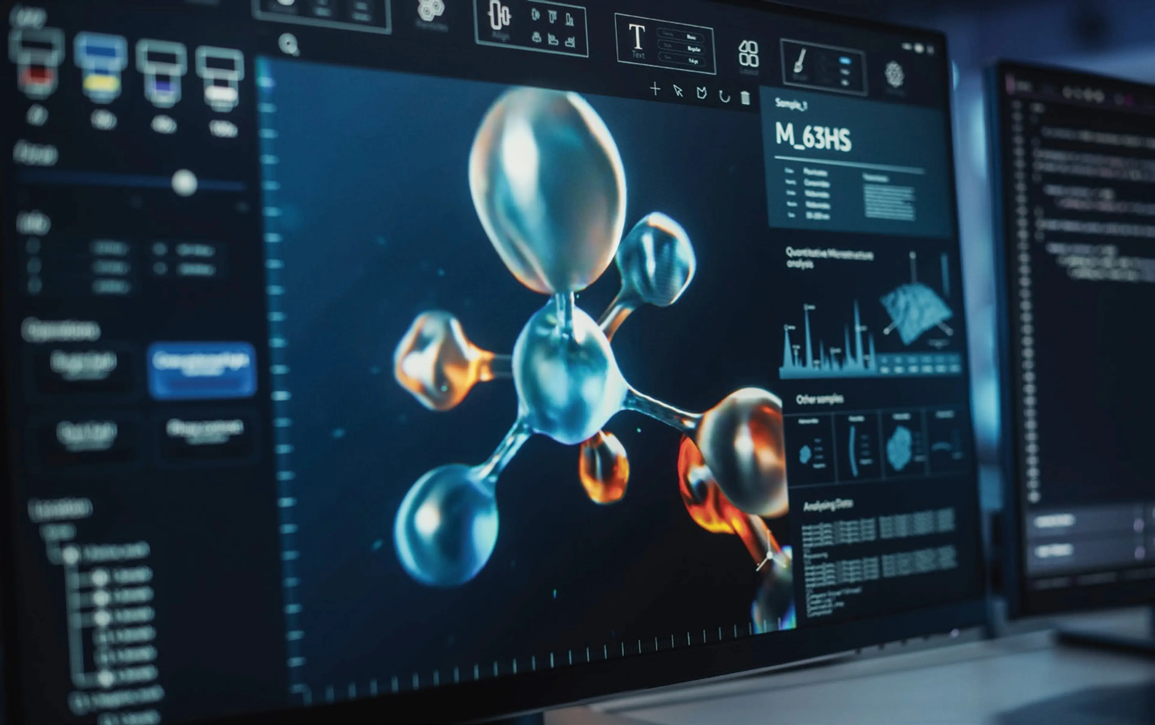 Computer Screen with Molecular Modelling Software Simulating Proteins