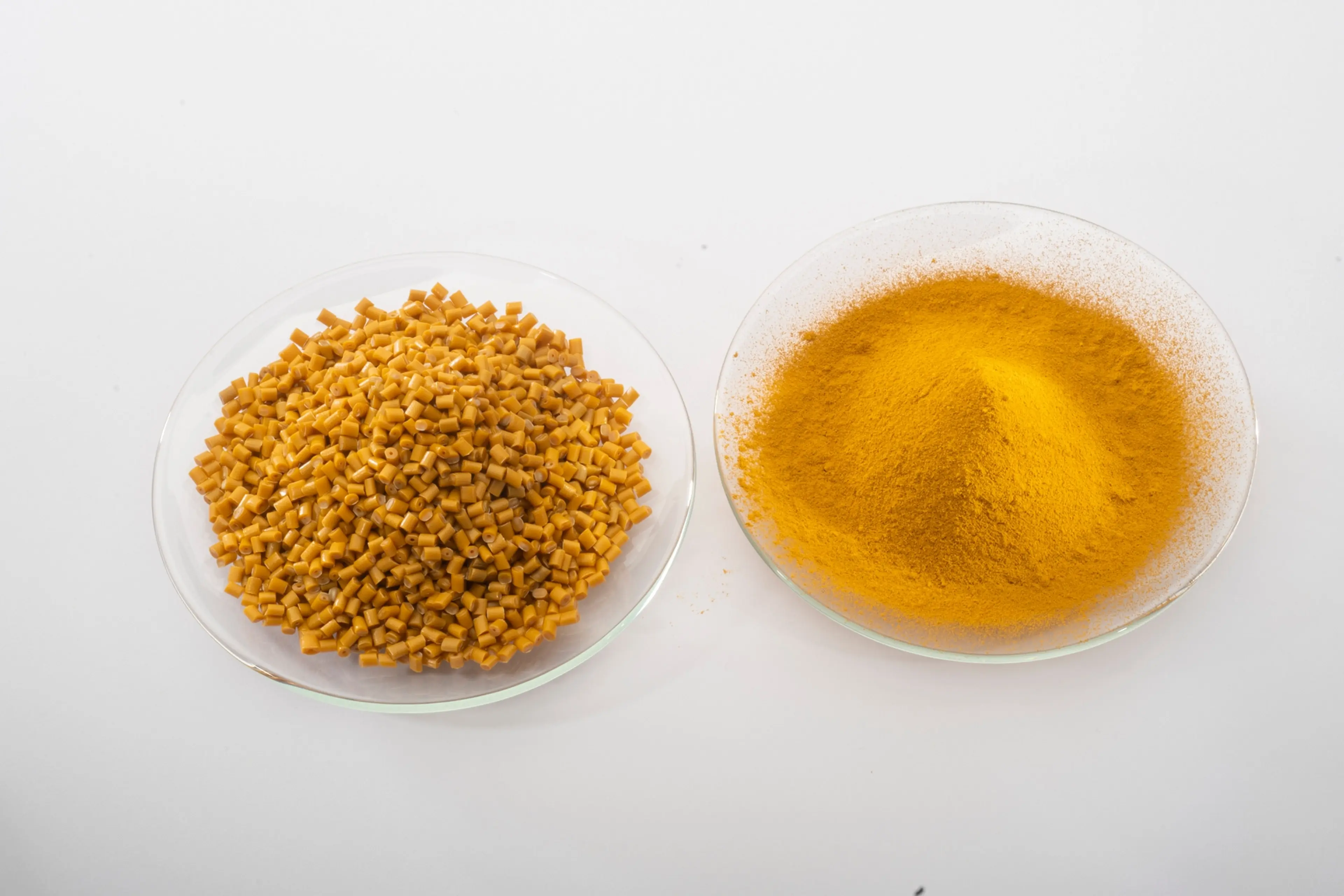 yellow colouring pigment powder on white background