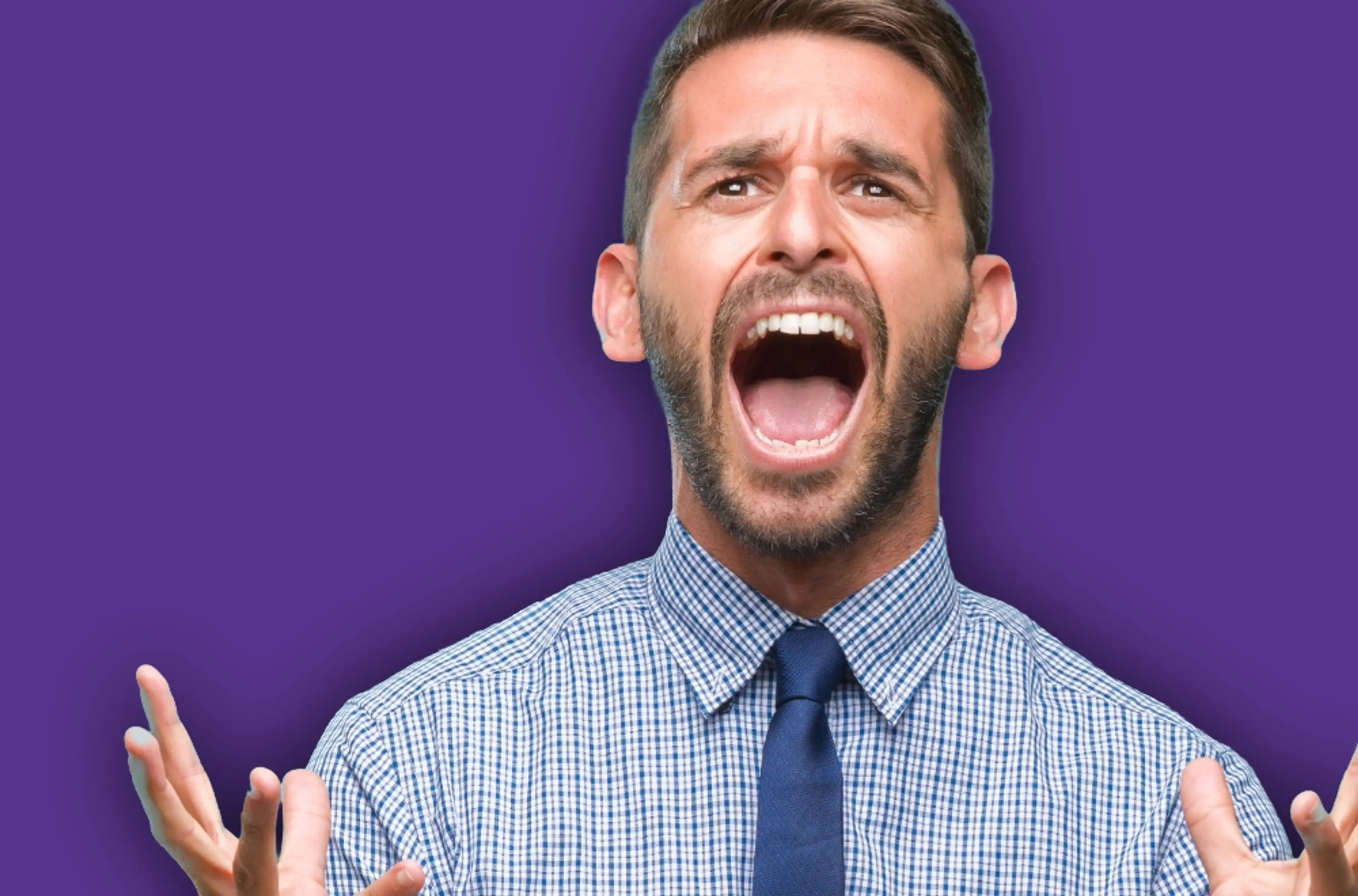 Stress business man with purple background