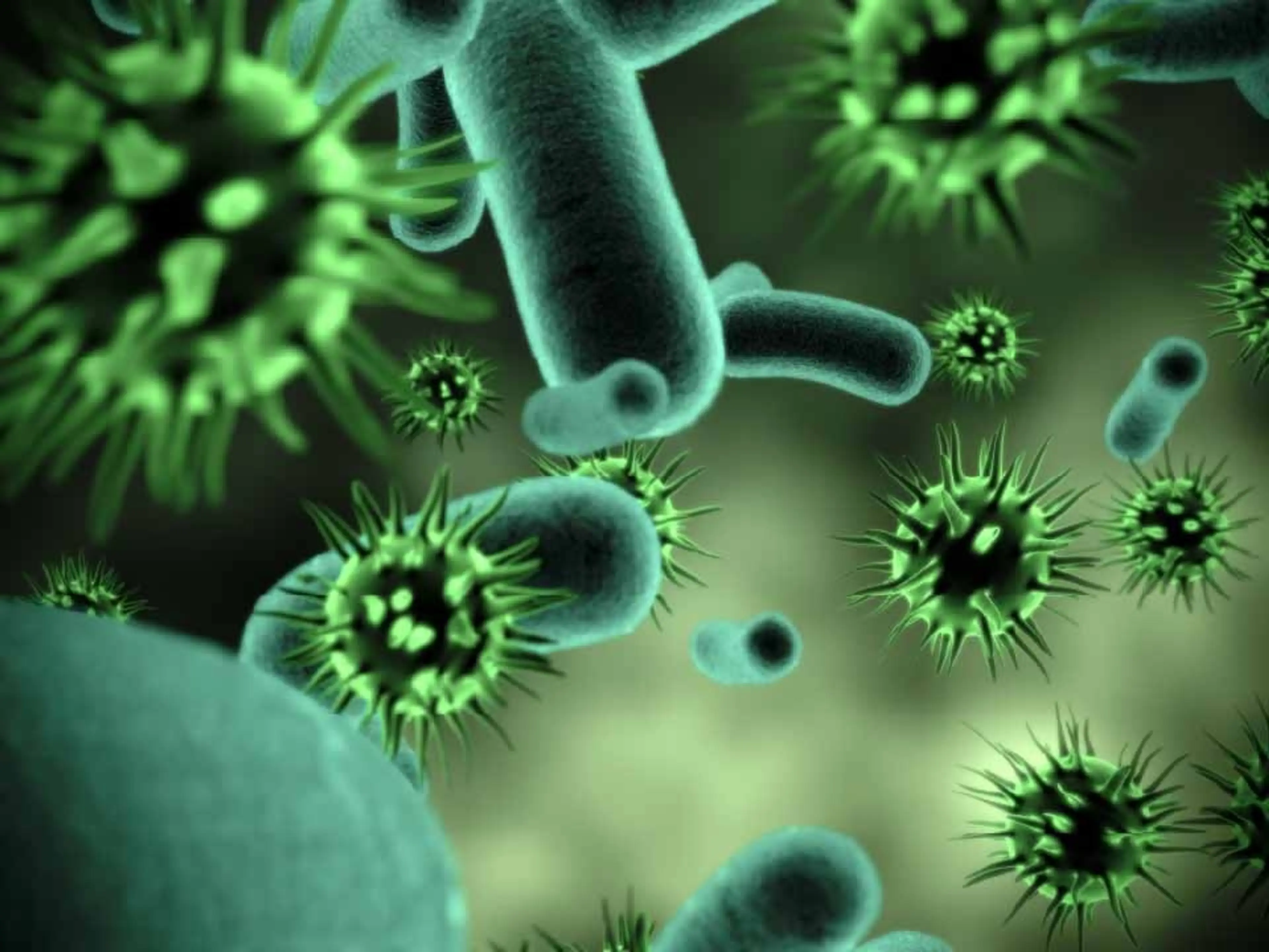 Green microbes on green background