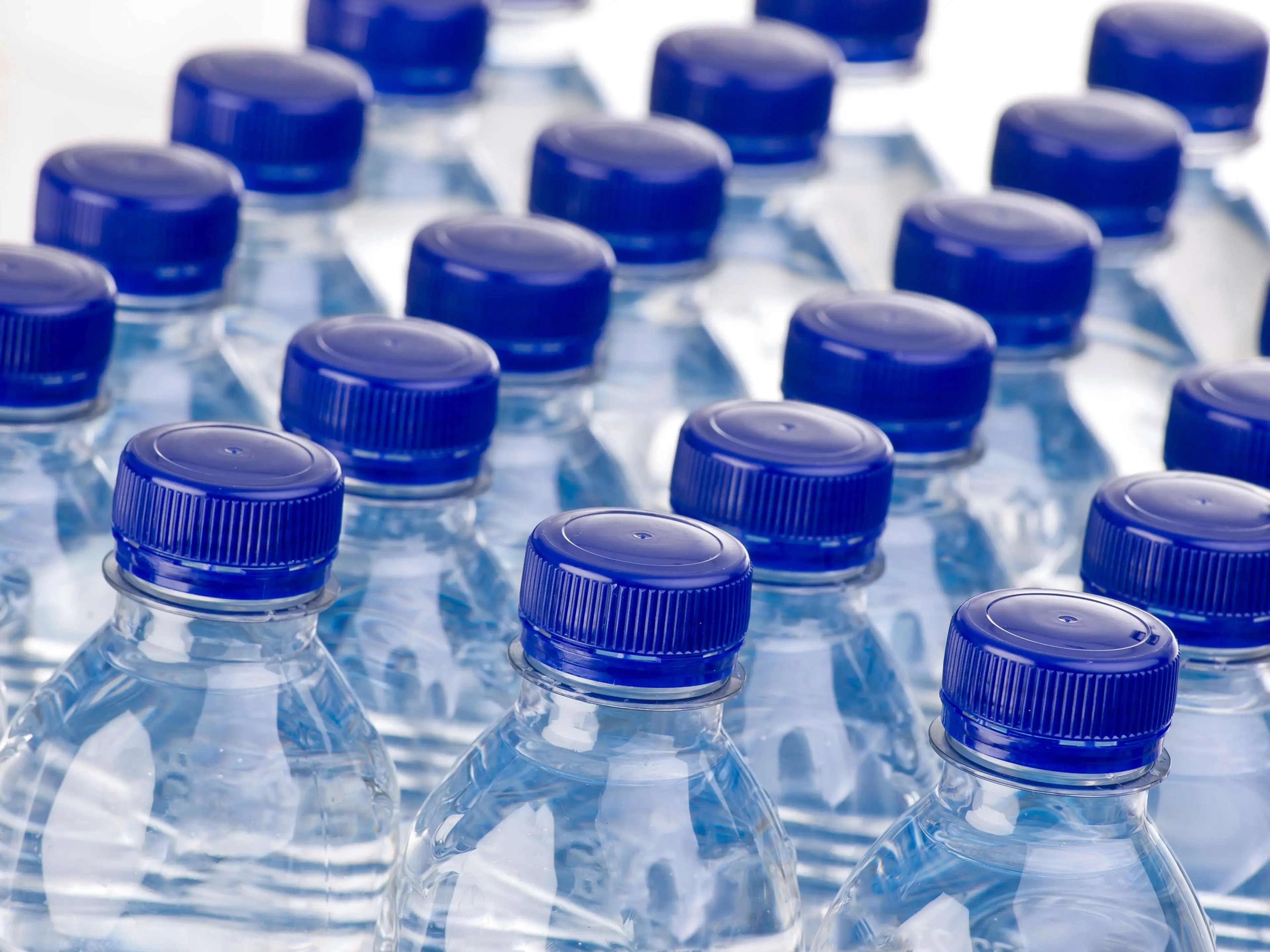 plastic bottles blue caps